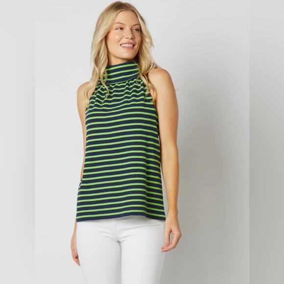 Sail to Sable Textured Knit Cowl Neck Top Navy and Orange/Red Stripe size XS - Picture 8 of 9